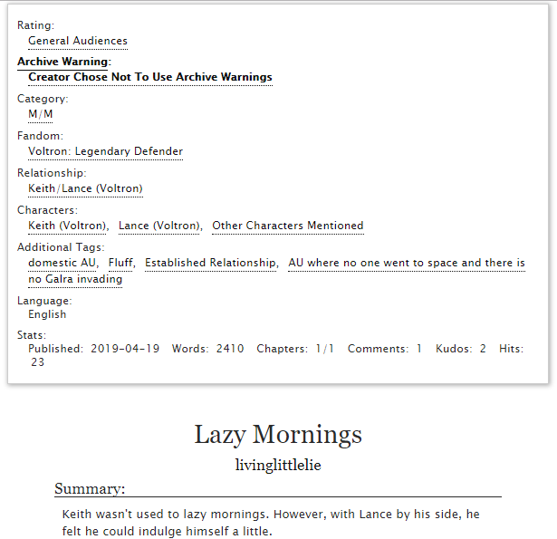 livinglittlelie's tweet photo. Title: Lazy mornings
Fandom: VLD
Pairing: Klance
https://t.co/0I7HgeUaTX
#VLD #Voltron #Klance #AmIHipYet https://t.co/UvoHTLFTNi