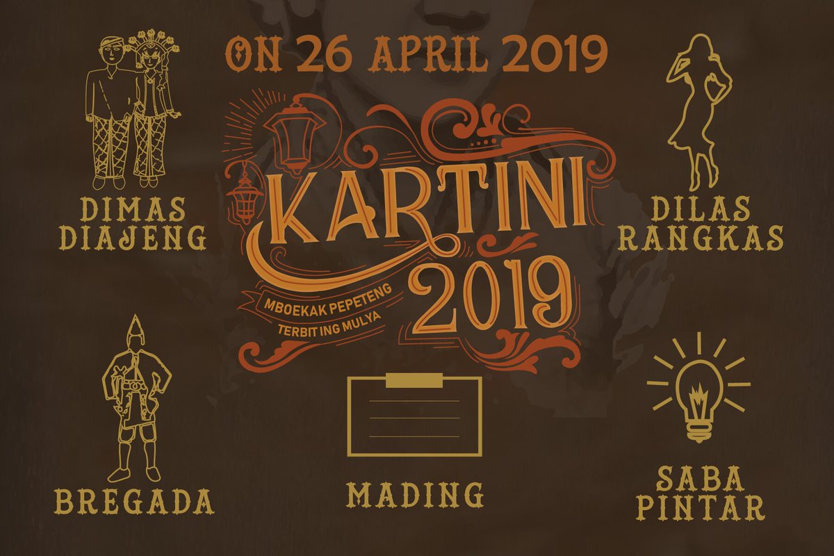 KARTINI'S DAY 2019
Mboekak Pepeteng Terbit Ing Mulya

🔈INTERN ONLY🔈
Jum'at, 26 April 2019

Berbagai jenis perlombaan untuk kelas X dan XI :
1. Dimas Diajeng
2. Bregada
3. Dilasrangkas
4. Mading
5. Saba Pintar

#sabaevent 
#sabaevent2019 
#kartini2019 
#kartinisaba2019