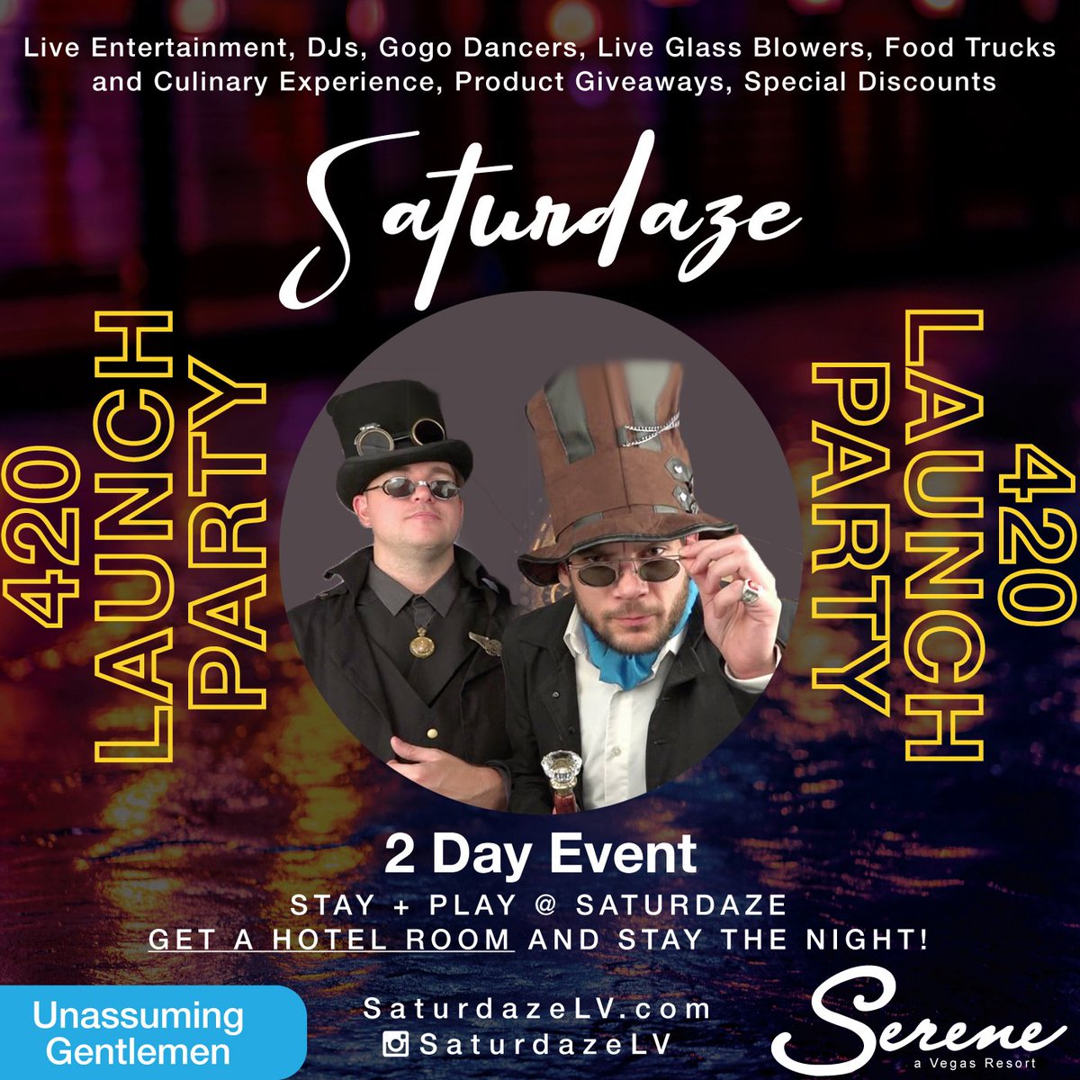Unassuming Gentlemen in the house! Committed to bringing the very best UK Garage, deep house, experimental and otherwise proper beats to the ears of the party people. Join us at SATURDAZE 420 Official Launch Party main stage #saturdaze #poolparty #unassuminggentlemen #SaturDazeLV