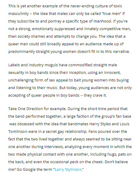 Billboard mentions Harry Styles& #39; & #39;Medicine& #39;. The lyrics indicate this song is most definitely about having relations with another man."Here to take my medicine, take my medicineTreat you like a gentleman"His lyrics of a long term relationship also refute his womanizer image.