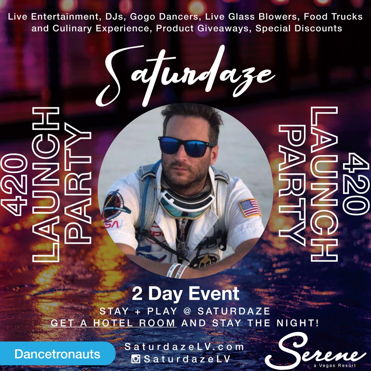 Dancetronauts take main stage at SATURDAZE! Join us to celebrate 420 with the most popular electronica performance troop in the country that has played EDC, Burning Man &amp; Groove Cruise #saturdazevegas #cannabiscommunity #vegas #dancetronauts #SaturDazeLV
