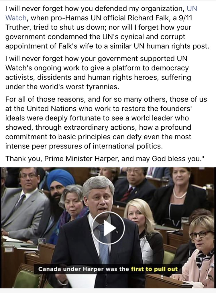 mayoushtak's tweet image. Canadian PM @stephenharper stood against the UN when others wouldnt!

Congratulations Mr. Harper. 

#CDNpoli 
#Scheer4PM
 m.facebook.com/story.php?stor…
