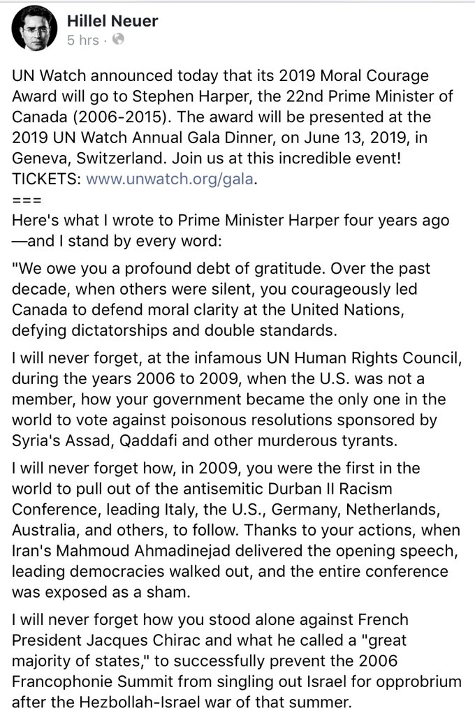 mayoushtak's tweet image. Canadian PM @stephenharper stood against the UN when others wouldnt!

Congratulations Mr. Harper. 

#CDNpoli 
#Scheer4PM
 m.facebook.com/story.php?stor…