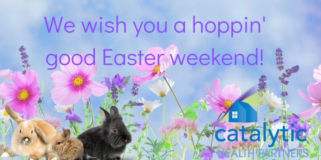 SusanCordtsCHP's tweet photo. Wishing you a happy and healthy Easter Weekend from your friends at Catalytic Health Partners! 

#health #wellbeing #happyEaster2019 https://t.co/115nN1TvMo