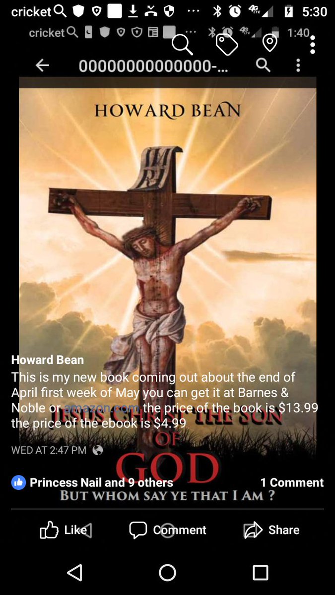 HowardBean5's tweet photo. Oh, this is a new book that is coming out about the end of April first week of May Jesus Christ the son of God but whom say ye that I am. The cost is $13.99 the e-book is $4.99 you can buy one soon. https://t.co/rr4ZYFPZN0