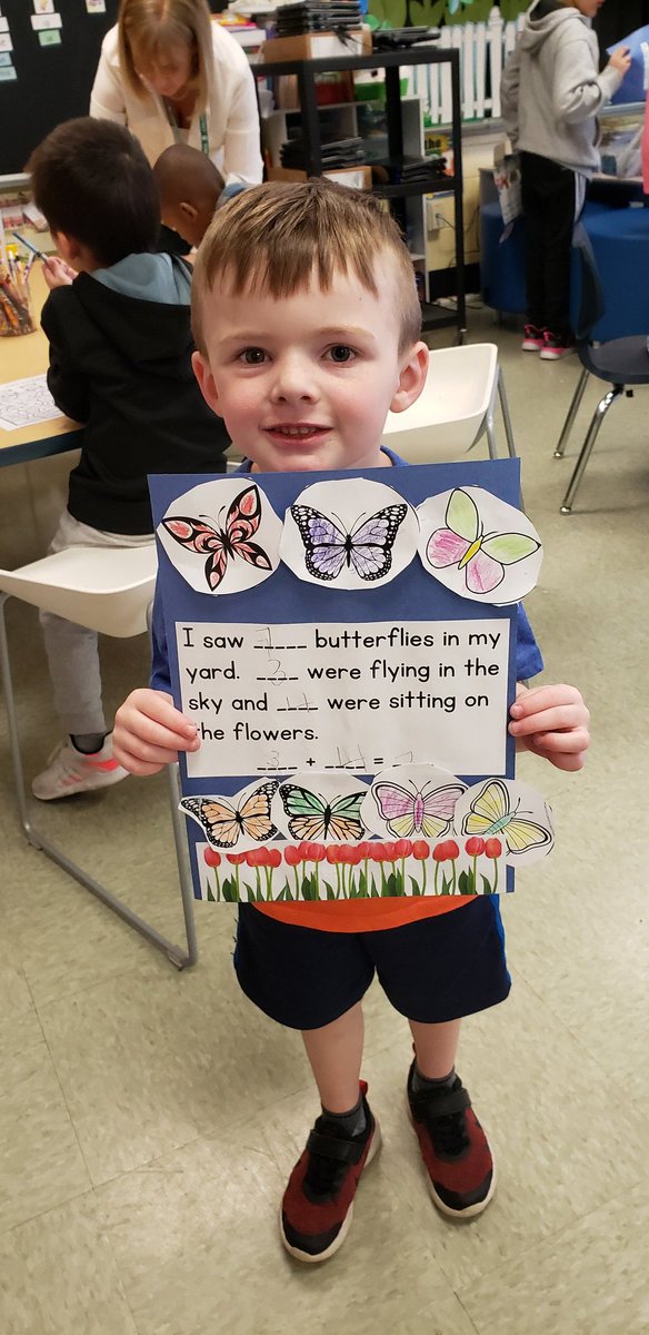 MrsFunaro's tweet photo. We made our own word problem equations and created a colorful spring picture to show our thinking. @MrsFunaro @SEM_Dalers https://t.co/BOwt8mZknK
