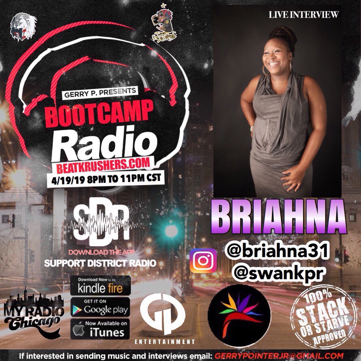 PurpleGangPress's tweet photo. #GetInTUNE 📺 ===> @bootcampradio 🔋will have @swankpr #CEO @briahnaj 🔌#OnAir {#TUNEin} at 8pm LIVE #Interview with @GerryPointerJr on being "Chicago's #QueenofPR " #PublicRelations 👂 LISTEN HERE on @MyRadioChicago #SupportDistrictRadio APP https://t.co/jGIUplmQyC https://t.co/I6jBNZv8EJ