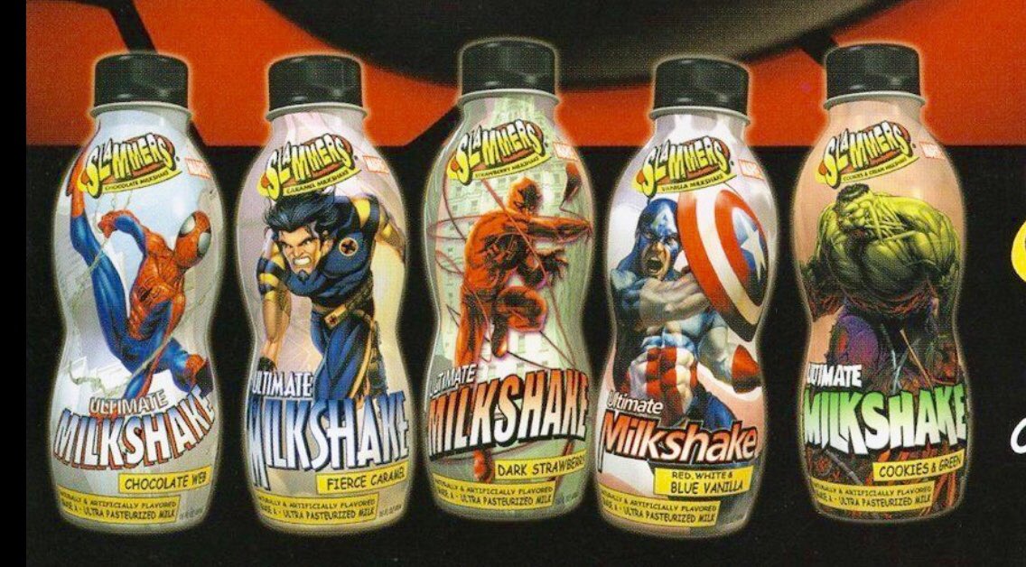 CoolComicArt's tweet photo. Marvel milkshakes, 2004 https://t.co/jepKHTH4sE