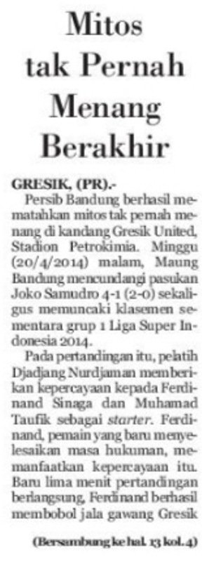 EndanB82's tweet photo. 20 April 2014: Mitos Tak Pernah Menang Berakhir
https://t.co/hx0HmYIxoE
#klipingpersib
#museumpersib
#pikiranrakyat
#ligasuperindonesia
#isl2014
#persib
#gresikunited https://t.co/WC2w6hWMmP