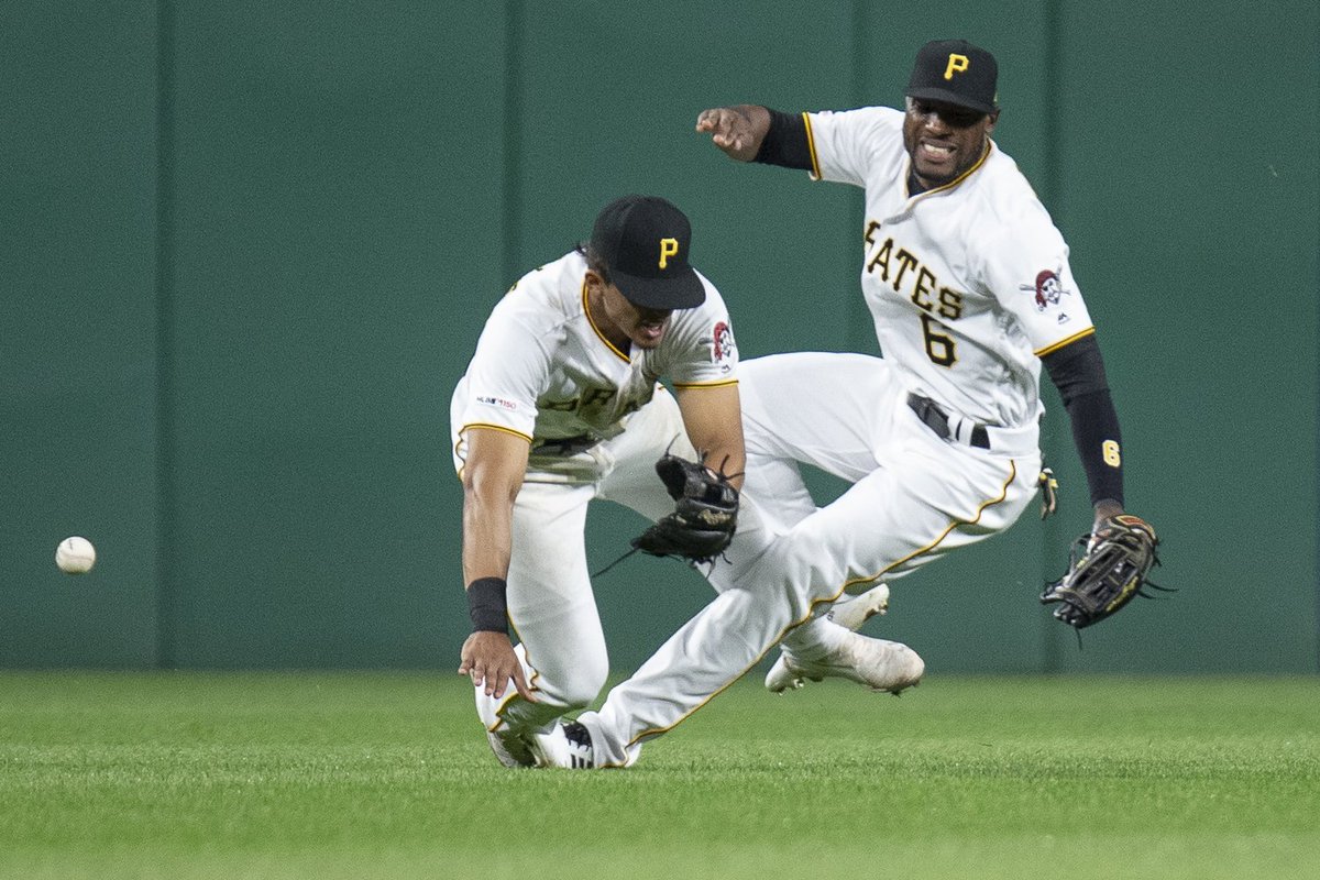 mattsunday's tweet photo. Safe to say that wasn't ideal ... Pirates win, but @Starlingmart's carted off and Erik Gonzalez leaves with a hand injury after a big collision closer to center field than to shortstop.

#DKPS #Pirates https://t.co/0WwMK7mk6n