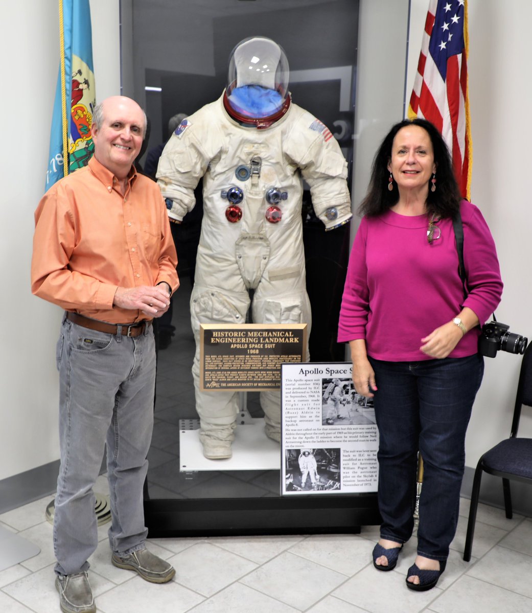 ken_kremer's tweet photo. This afternoon I had a wonderful/informative tour to see real Apollo spacesuit + much more @ILCDover -company who built them (2 days after #Antares launch @NASA_Wallops). Host Bill Ayrey-1 my speakers #NEAF2019 astro/space con. Suit originally built 4 Buzz Aldrin backup #Apollo8 https://t.co/6eYhPUU14e
