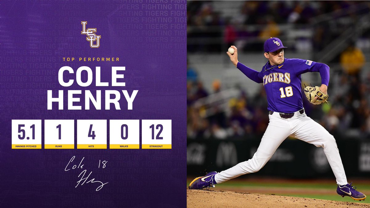 The freshman, @Cole__Henry12 recorded a season-high 12 K's in the win tonight! #GeauxTigers 🐯
📄: http://lsul.su/2Gx1IWc