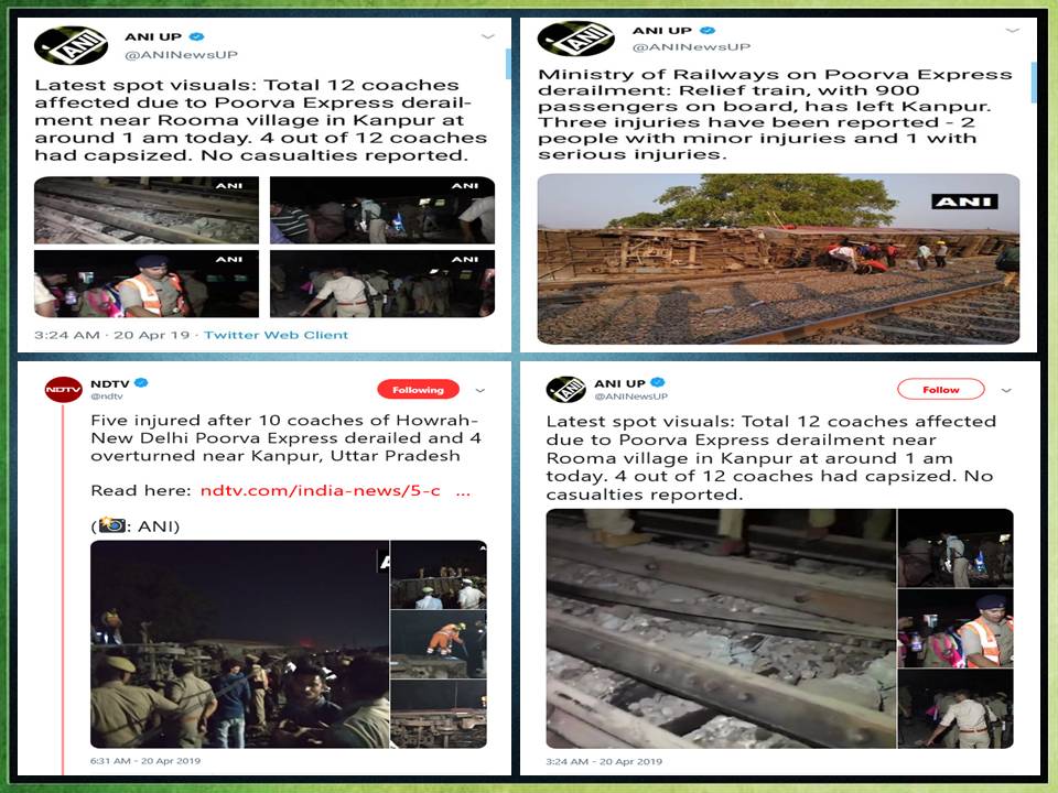 IndiaSocialGame's tweet image. #SMUpdate on #Kanpur
Twelve coaches of the Howrah-New Delhi #PoorvaExpress derailed near #Kanpur, injuring at least 13 people.
कानपुर: पूर्वा एक्सप्रेस के 12 डिब्बे पटरी से उतरे