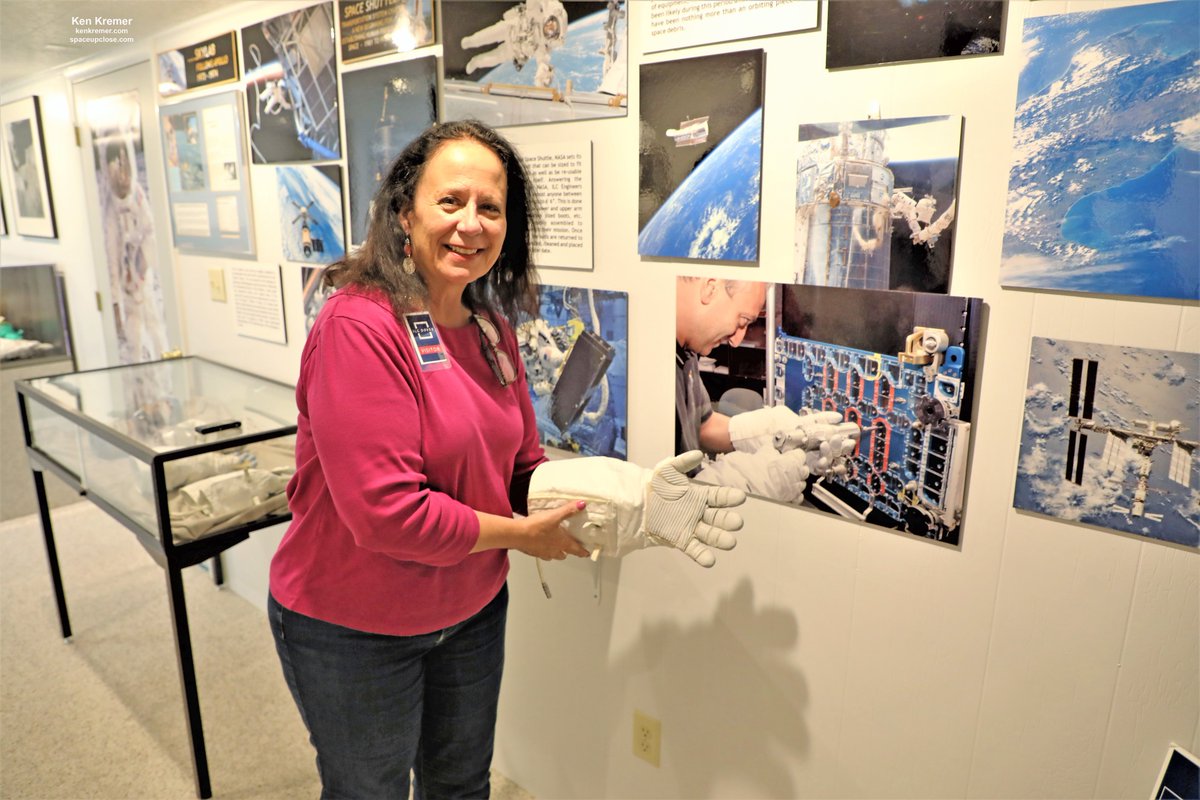 ken_kremer's tweet photo. After trying on real EVA spacesuit gloves I understand how astros like Mike Massimino (background) do precision work/finefinger dexterity for manipulations like fixing Hubble/ISS-@ILCDover tour who built them. Host Bill Ayrey-my #NEAF2019 speaker.Glove fingers w heating elements https://t.co/NMRcZbLhUt