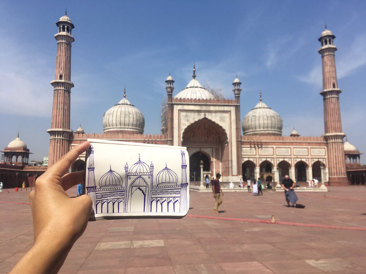 Managed to fit the beauty of Jama Masjid on my little sketch book.