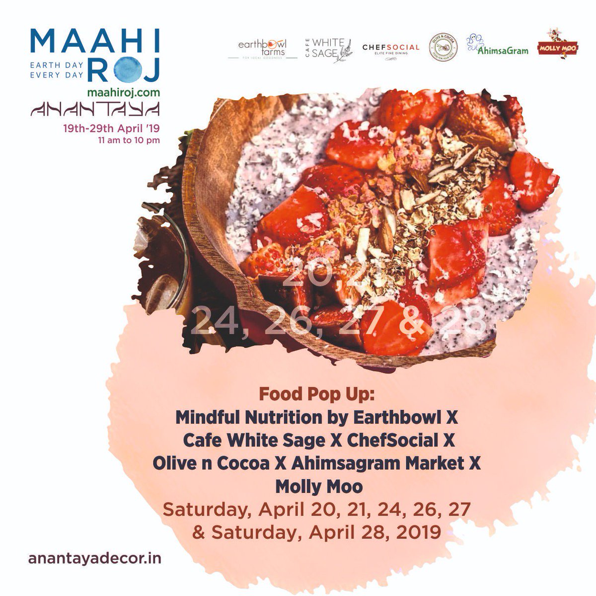 #Food Pop Up at MaahiRoj 2019.
#OliveandCocoa
Mindful Nutrition by #EarthbowlFarms
#CafeWhiteSage 
#ChefSocial
#AhimsaGram Market 
#MollyMooIceCream
.
.
#AnantayaDecor #MaahiRoj2019 #FoodAtMaahiRoj #Sustainable #Earthday