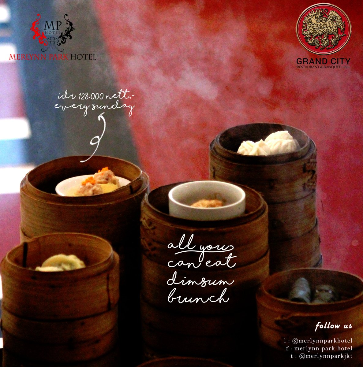 Be sure to try All-You-Can-Eat Dim Sum at Our Grand City Restaurant for only idr 128.000 nett per person.  // Valid for Every Sunday 10.30 am – 02.00 pm✨ //
For more information, kindly call us at 021 300 26 888 ext 7081

#merlynnparkhotel 
#merlynnparkjkt 
#chinesecuisine