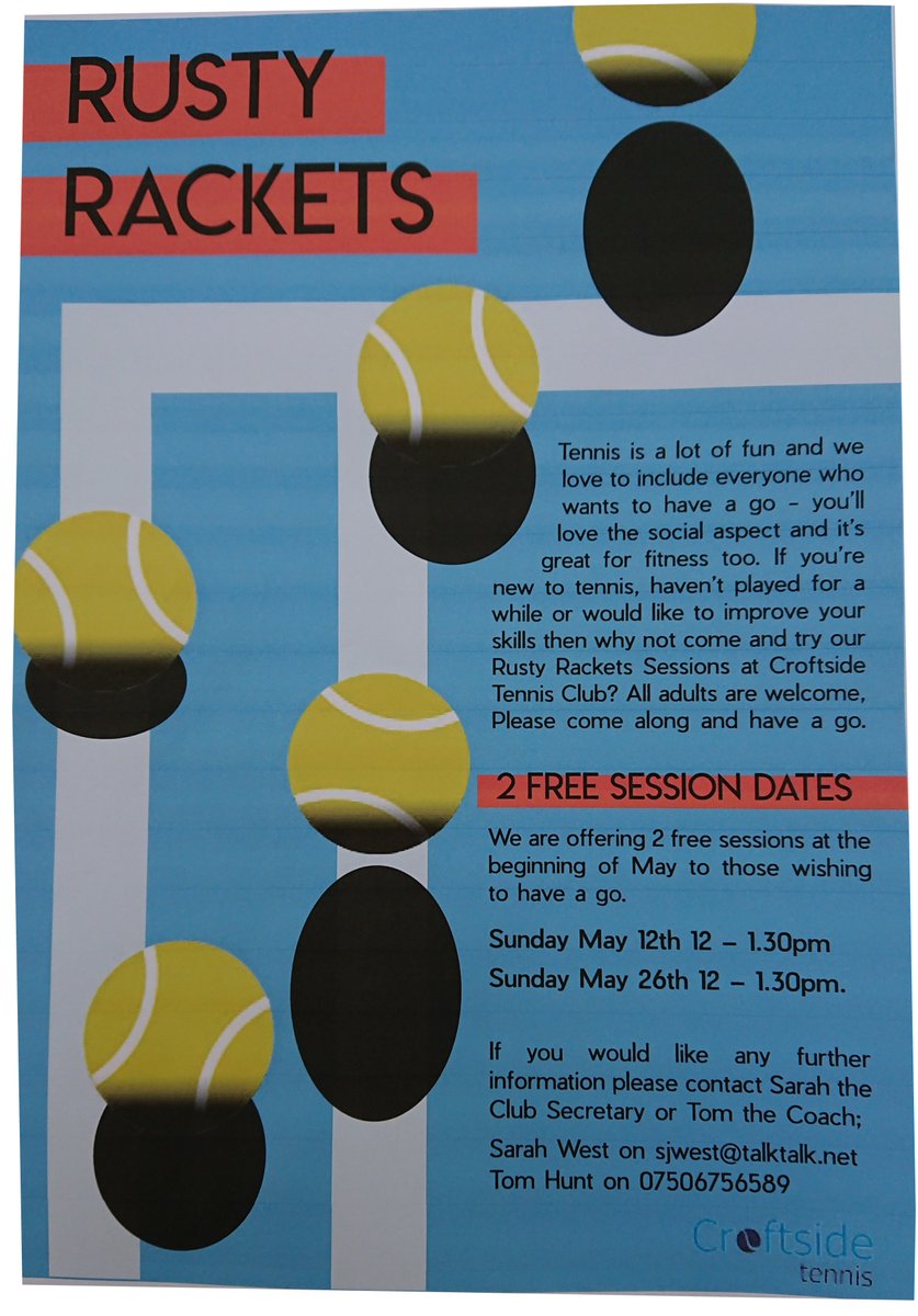 Croftside Tennis (@croftsidetennis) on Twitter photo <a href="/CroftsideTennis/">Croftside Tennis</a> Rusty Rackets sessions for those new to tennis or haven[t played for a while. Come down and enjoy some tennis. @LTACheshire <a href="/LTANorth/">LTA North</a> <a href="/wilmslowhigh/">Wilmslow High School</a> <a href="/socheshire/">So Cheshire</a> <a href="/wilmslowcouk/">wilmslow.co.uk</a> <a href="/AshdenePrimary/">Ashdene Primary School</a> <a href="/GorseyBank/">Gorsey Bank Primary</a> <a href="/CroftsideTennis/">Croftside Tennis</a> Rusty Rackets sessions for those new to tennis or haven[t played for a while. Come down and enjoy some tennis. @LTACheshire <a href="/LTANorth/">LTA North</a> <a href="/wilmslowhigh/">Wilmslow High School</a> <a href="/socheshire/">So Cheshire</a> <a href="/wilmslowcouk/">wilmslow.co.uk</a> <a href="/AshdenePrimary/">Ashdene Primary School</a> <a href="/GorseyBank/">Gorsey Bank Primary</a>