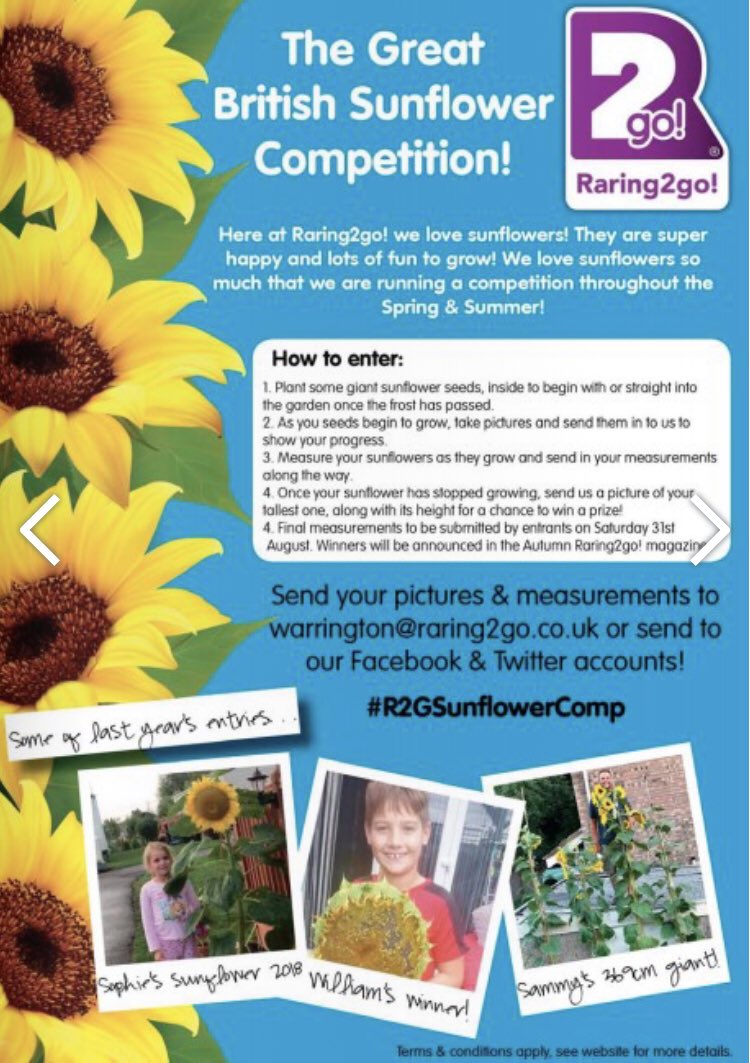 🌻🌱🌻🌱🌻 SUNFLOWER COMPETITION 🌻🌱🌻🌱🌻

If you would like enter our competition then you can find out more at: raring2go.co.uk/warrington/art…

We would love to see some pictures of you planting or of how your plants are looking. Post pics below. ⬇️

#R2GSunflowerComp #Warrington