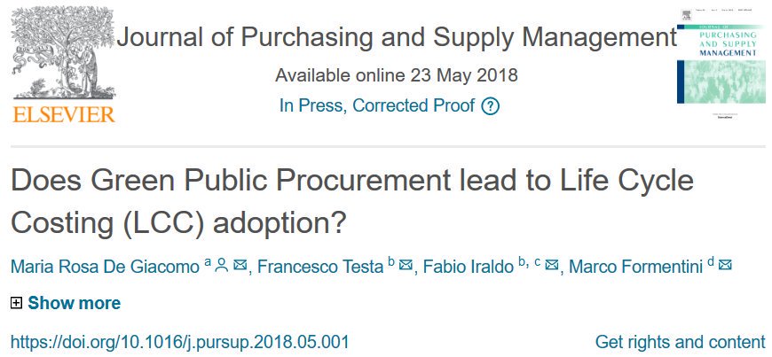 marco_form's tweet image. Public procurement was one of the growing research topics at #ipsera2019. Our #jpsm paper focuses on #greenpublicprocurement and its influence on #lifecycle #costing. #gpp #lcc #lca #procurement #purchasing #supply #environment #sustainability #nigp @OfficialNIGP #ipseraspirit
