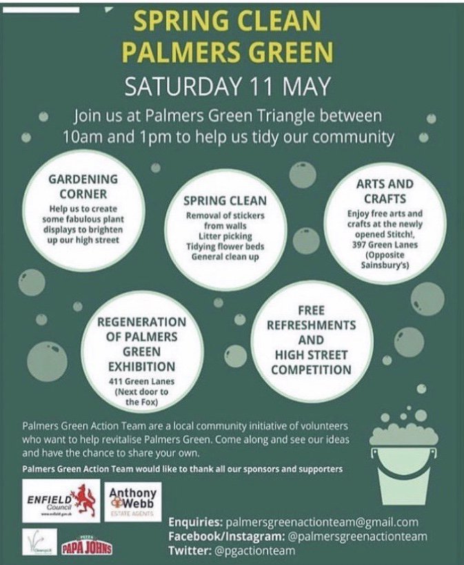 StitchN13's tweet photo. Please share far and wide and invite your friends and family to join our community clean up #n13 #palmersgreen #community #springart #artsandcrafts #saveourhighstreets #cleanupuk #litterpicking https://t.co/TDHE2s6vTr