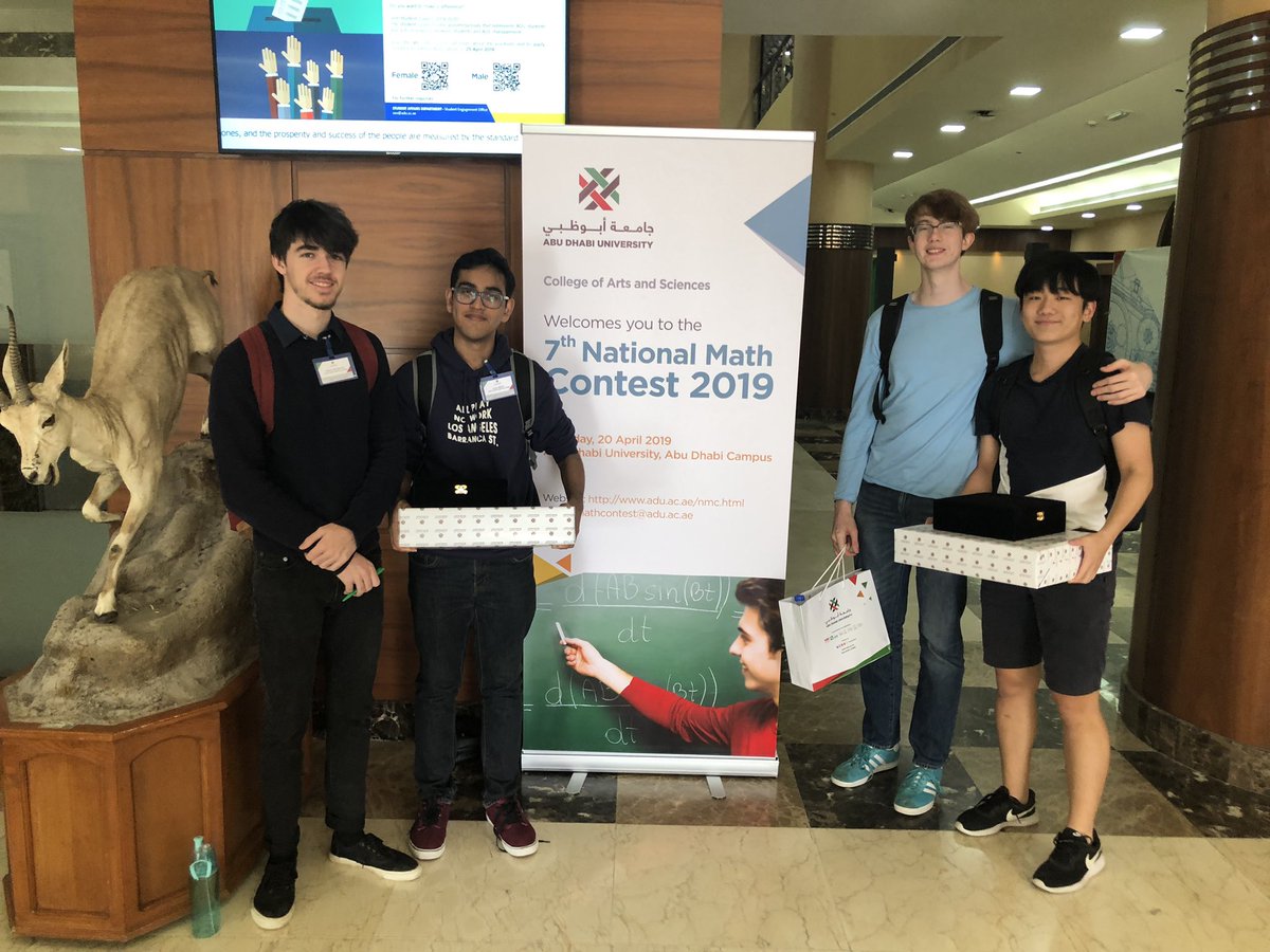 DESCmaths's tweet photo. Results are in at the Abu Dhabi maths competition! Massive congratulations to Seongjun and Atiyu who came 2nd and Josh and Julian who (probably) came 4th (they only announced top 3 so we’re claiming 4th 😛). https://t.co/kt7BKAMIPk