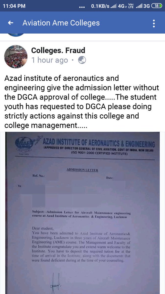 NewsAvaition's tweet photo. @abpnewstv sir please help the students of AIAE Lucknow the 24 students life is spoil in this college ......Please expose the college he has no dgca approval... https://t.co/2kvPCCFSCu