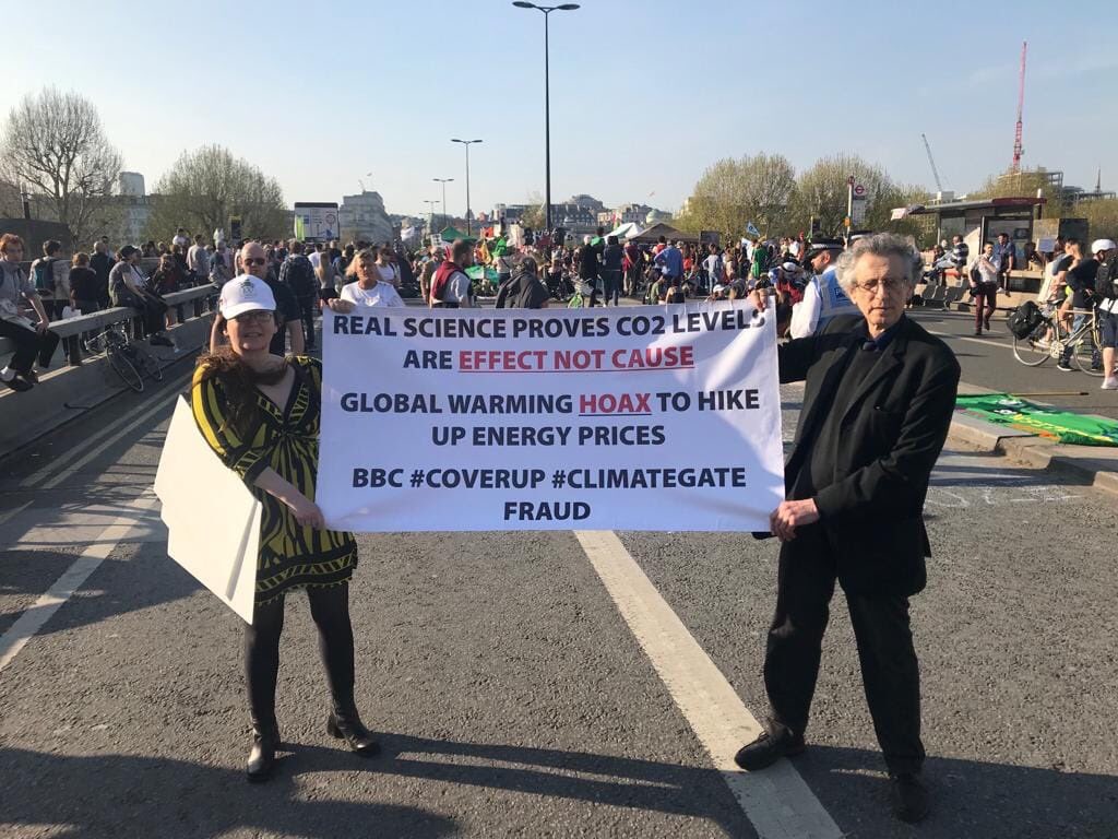 ClimateRealists's tweet photo. Well done to @Piers_Corbyn taking part against the Extinction protest.... “Real Science Proves CO2 Levels Are Effect NOT Cause” https://t.co/OEHKmhu7dr