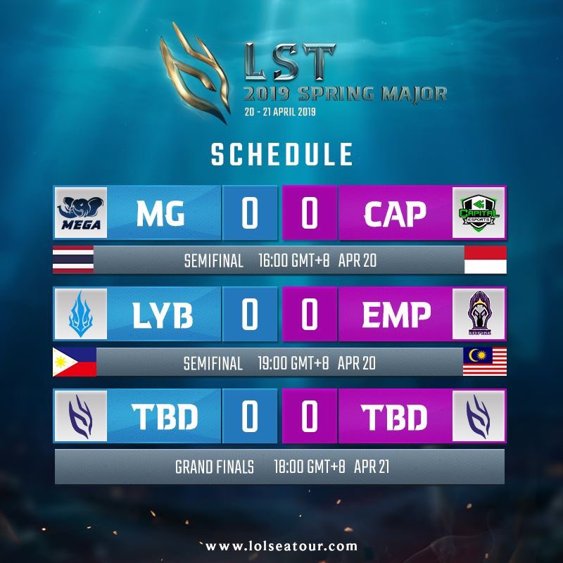 This is it. The #LST 2019 Spring Major starts now with <a href="/MEGAEsportsSEA/">MEGA Esports</a>🇹🇭 vs #CAP🇮🇩 for the first semis followed by <a href="/TeamLiyab/">Liyab Esports</a>🇵🇭 vs #EMP🇲🇾. The winner of LST Spring Major will represent SEA region in the MSI Play-in stage!

Watch:
EN: youtu.be/iVw4brve_6s