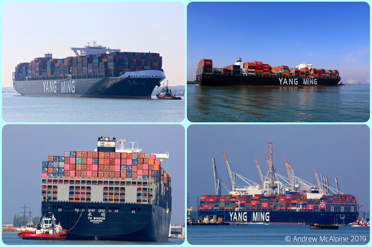 Maritimegeek's tweet photo. #YMWisdom seen making her maiden call to @ABPSouthampton & @DPWorldUK Southampton yesterday. This 14000teu newbuild is deployed on #TheAlliance FE5 Asia-Europe service. #shipspotter https://t.co/NMKKlMqU5x