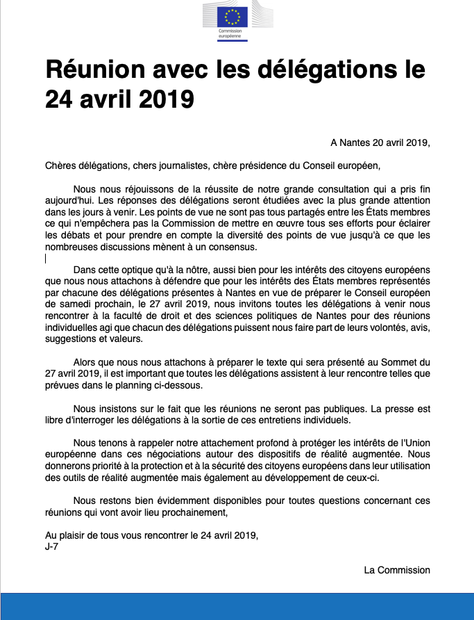 SimuRA_COM's tweet photo. La Commission propose aux délégations de la rencontrer mercredi 24 avril, vous trouverez les informations dans le communiqué ci-joint https://t.co/MNoVZVjEFy
