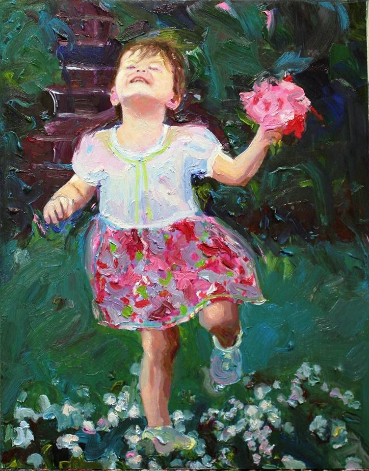Painting of granddaughter. Sometimes life's so great you just gotta dance in the clover...
"amelia's world", 35X45. #artgallery #artoftheday #paintingoftheday
