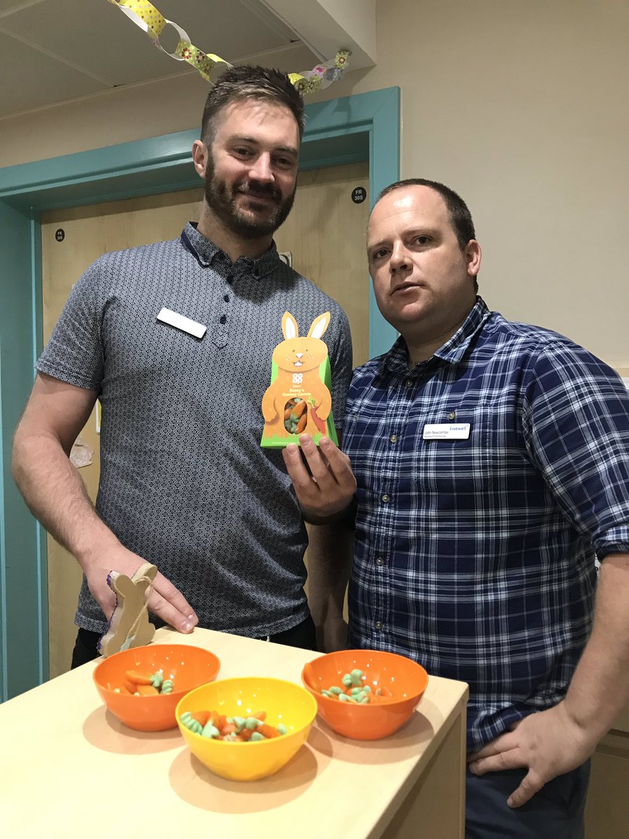 Easter celebrations in full swing. Carrot 🥕 sweets donated to the Ward modelled by John & Kyle