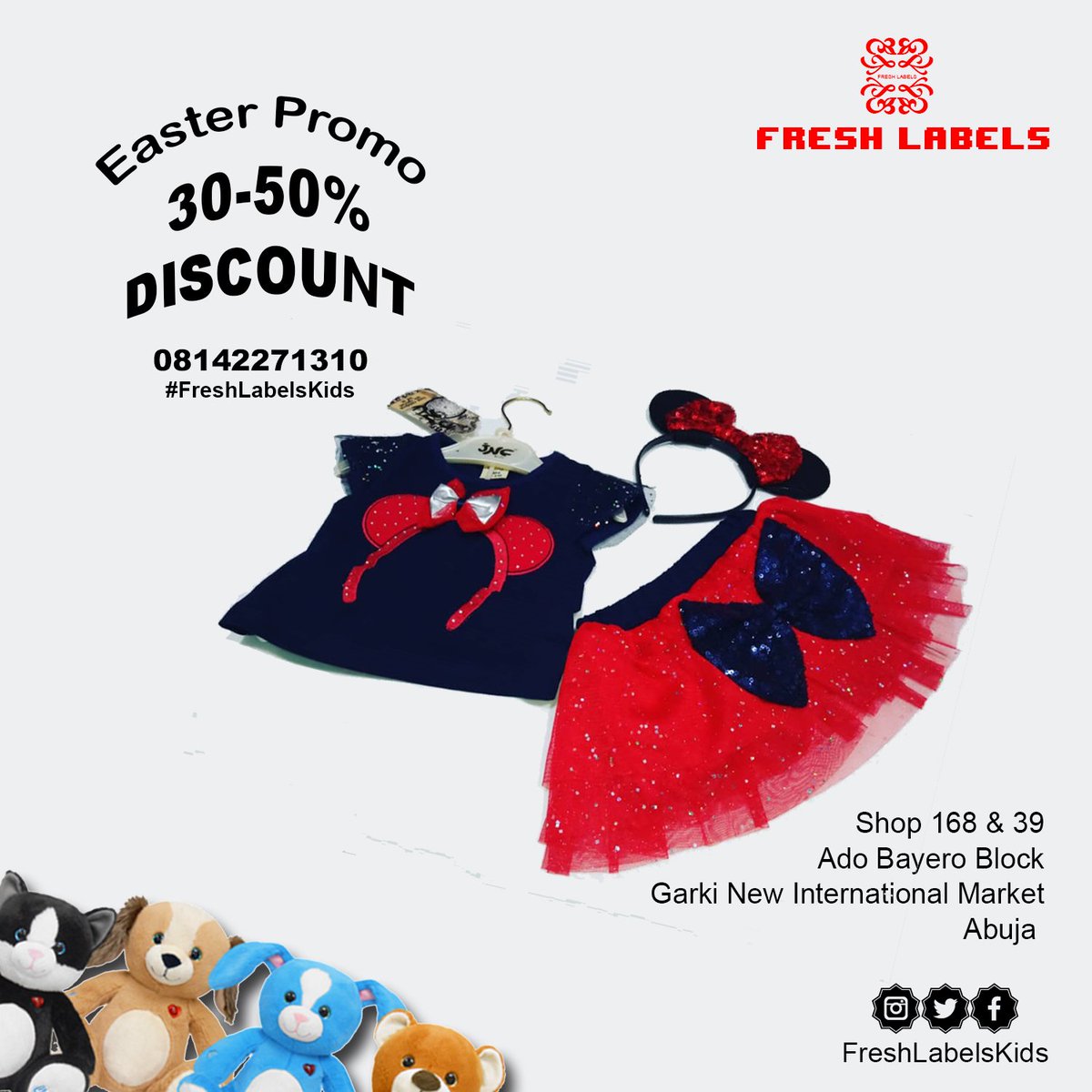 FreshLabelsKids's tweet image. What's your plans for kids this Easter?
We've got a lots of kids items.
visit our office and pick stuffs for your children.
Check our bio for all information.
#FreshLabelsKids
#AbujaPlayGround
#AbujaTwitterCommunity
#SocialAbujaMarket 
#Easter
#Shopping