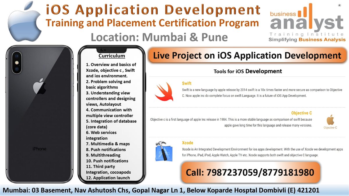 baclassroom's tweet image. Admission Started......
Please Contact 8850355303 or 7987237059
#iOSApplicationdevelopment
#iOSdevelopmentcourse
#iPhoneapplicationdevelopment
#iOSSwift
#iOSObjectiveC
#iOSXcode
#Businessanalyst