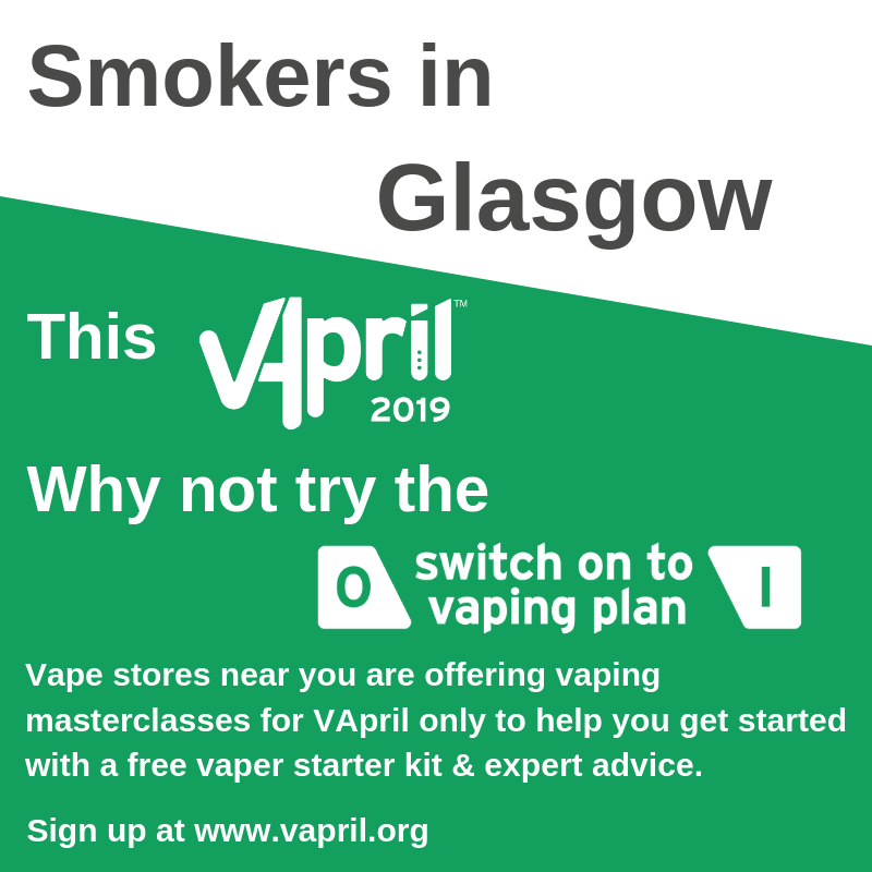 Vaping_Industry's tweet photo. Smokers in #Glasgow - looking to break the #smoking habit? π
For #VApril only we're offering you a free vaper starter-kit & lots of friendly advice to help you start stopping with vaping.
Sign up for your #SwitchOnVaping in selected stores here π https://t.co/sB8a7mF0i3 https://t.co/pgUy0K2sqV