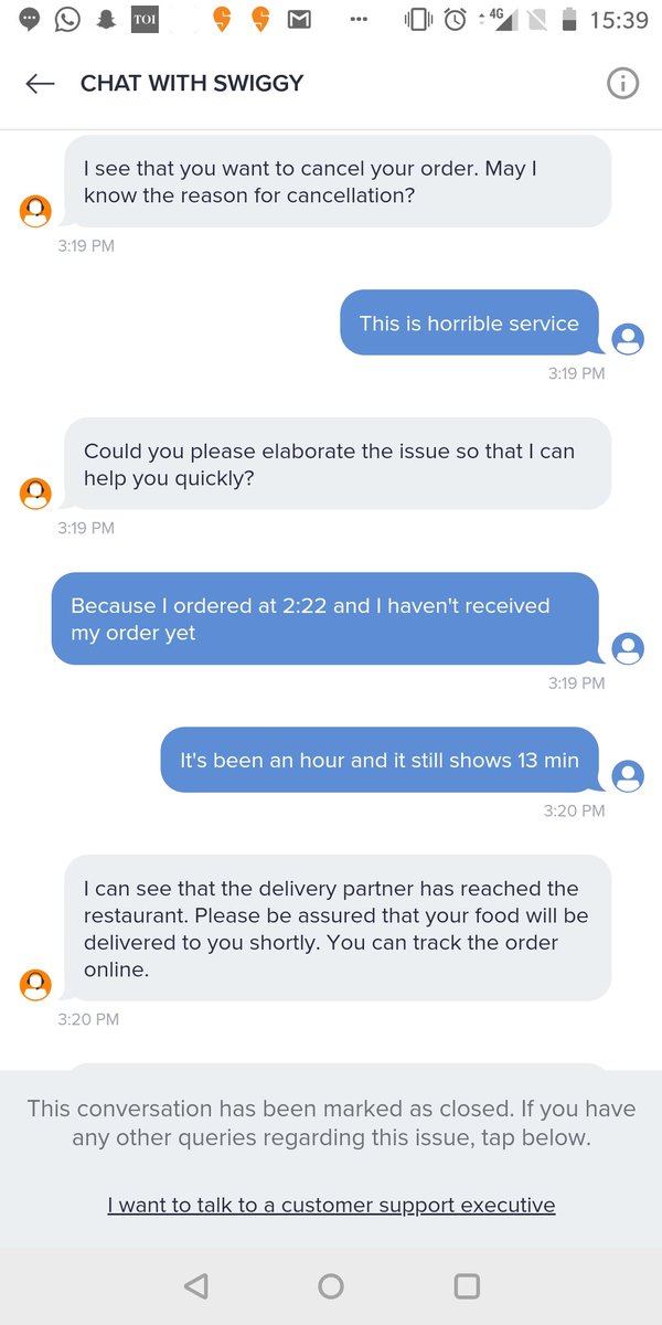 Neel_dude99's tweet photo. @SwiggyCares, @swiggy_in 
Absolutely disappointed with the service of swiggy. I have been waiting for an order for more than an hour and the chat support team is absolutely ineffective. I am so hangry after this horrendous ordeal. https://t.co/15TJLRAgG6