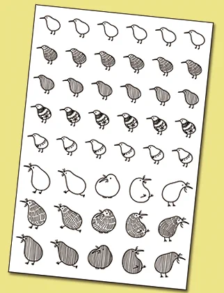 【お知らせ】鳥雑貨展トリホリ用に制作した「キーウィシール(カラー/モノクロ)」、アリスブックスさんにて販売中。カラーは白押さえしているのでほとんど透けませんが、モノクロは完全に透けるペン画仕様です。小さめに作ったので手帳に使いやすいと思います。   