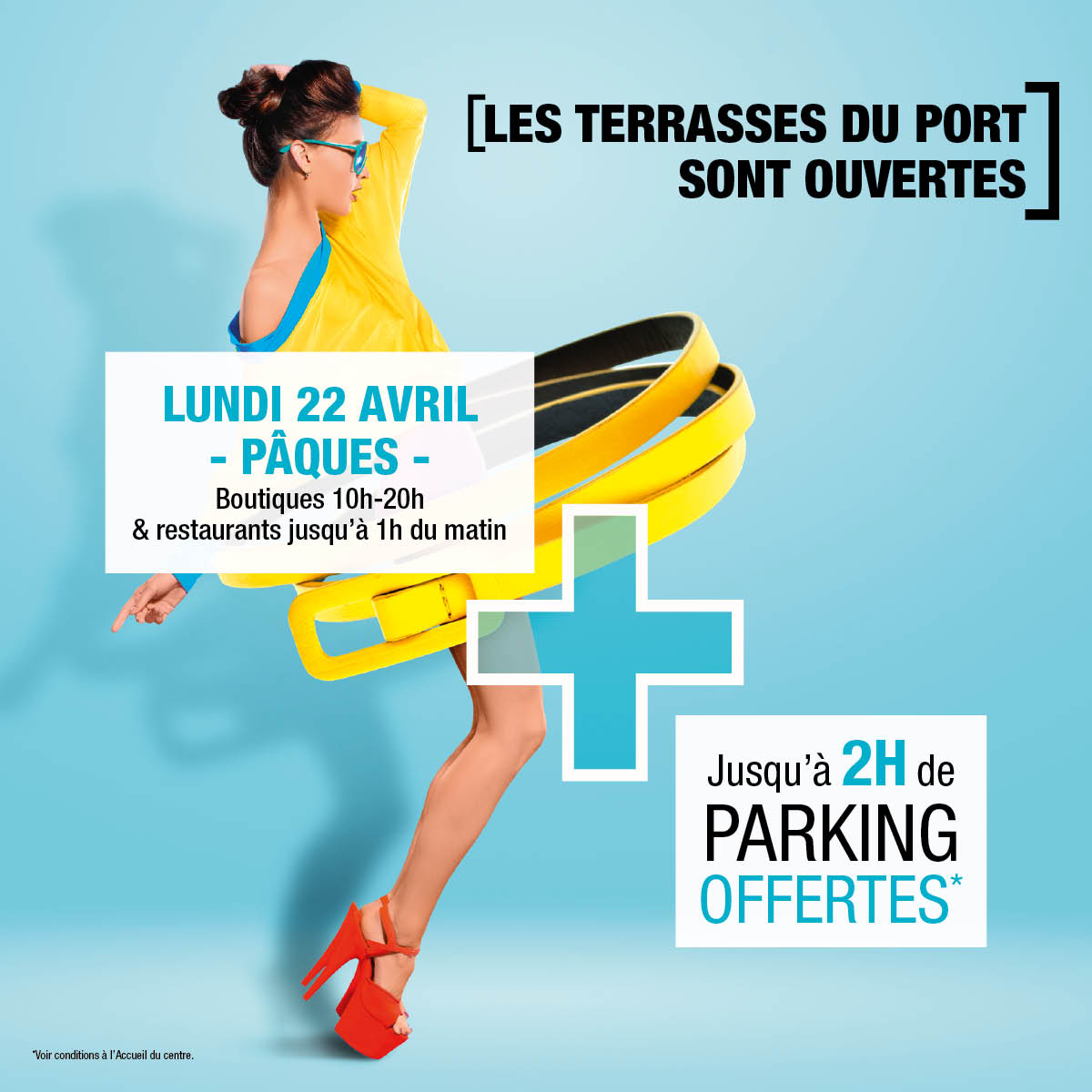 [OUVERTURE EXCEPTIONNELLE]
Bonne nouvelle ! Les Terrasses du Port sont ouvertes ce lundi 22 Avril 🐣🐇 
Jusqu'à 2h de parking vous sont offertes pour profiter de ce week-end prolongé 😉