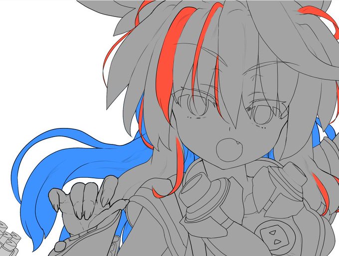 赤と青のパーツに注目
僕の場合は顔付近の髪の毛の一部や
体の後ろに来る髪の毛も線画ごと別パーツとしてレイヤーを分けてます
より神経質にいくなら前髪も別パーツで分けておくと調整がしやすいです
慣れていないキャラを描く時なんかはやっておいて損ナシです 