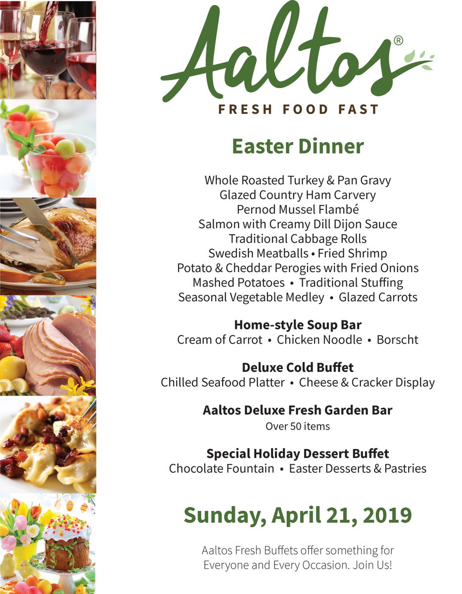 Avoid the chaos &amp; the dishes this Sunday 😰 Bring the family to <a href="/AaltosCanadInns/">Aaltos</a> for #Easter Dinner 🤗 Don't forget to wear your stretchy, buffet eating pants 😉

Adult: $25.99 | Senior: $23.49 | Children 3-12: $1/year
3 &amp; Under: #FREE

Make a reservation ➡️ 1-888-33-CANAD