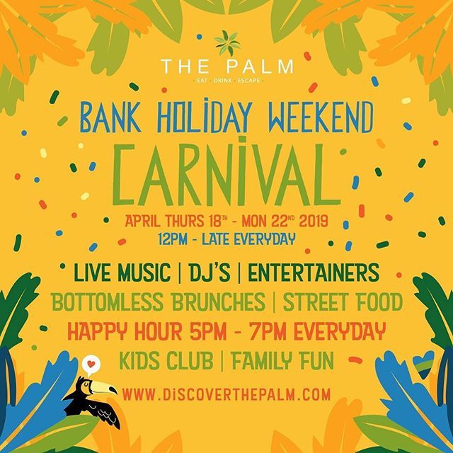 Saturday 🧡 BANK HOLIDAY CARNIVAL 🎊 🌮Street Food Shacks serving a special Bank Holiday Menu from 12pm
🍸Garden Bar open from 12pm serving Cocktails
🎤Live Music on the Garden Stage &amp; in Wildernest from 2pm 🍻Happy Hour 5pm – 7pm with 2-4-1 on Selecte… bit.ly/2KTGq9x