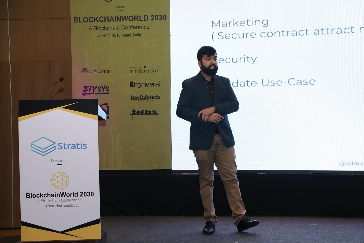 #BlockchainWorld2030 - @mithilthakore9 starts his session on #SmartContracts securrity!  blockchainworld2030.com  

cc <a href="/mcbeniwal/">Mahesh Chand</a> <a href="/lalitbansal81/">Lalit Bansal</a>