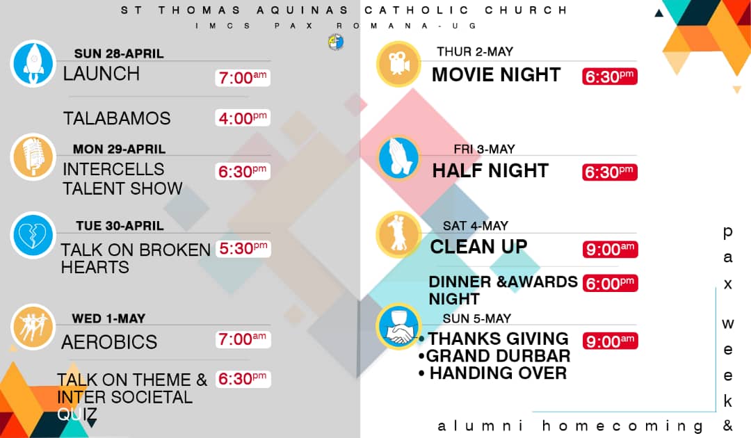ugpax_official's tweet photo. It's close....✨✨

Presenting to you the official program lineup for this year's Pax week and alumni Homecoming 🎉🎈

Which program are you looking forward to most?????😎😁💃🕺

#PaxWeek2019
#HolisticFormation
#AlumniHomecoming https://t.co/RuKpZZEMeU