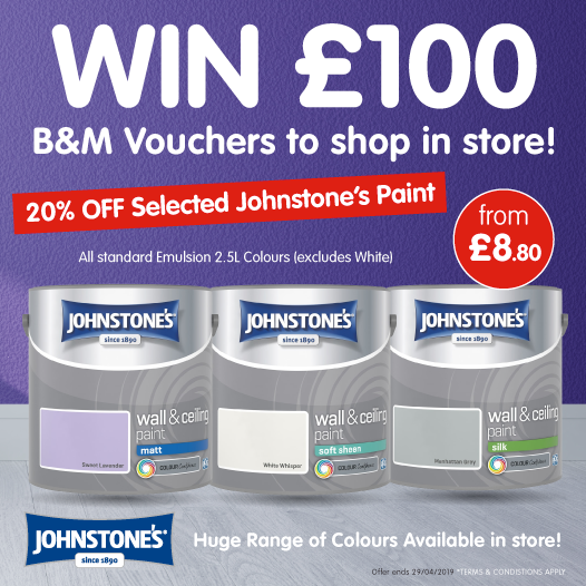 💸 #COMPETITION TIME 💸

We have a massive 20% off selected <a href="/JohnstonesUK/">Johnstone's Paints</a> in stores now!

To celebrate, we're giving away £100 worth of B&amp;M vouchers to ONE lucky winner!

For your chance to #WIN, simply FLW/RT &amp; COMMENT "WHICH" room you need to paint next!

Comp ends 9am 23/4/19