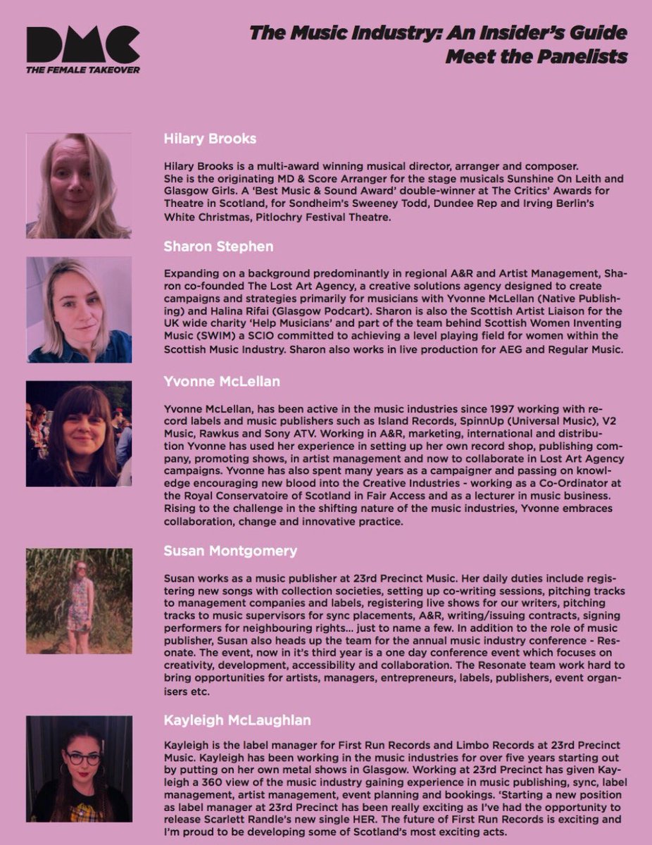 weare_dmc's tweet photo. Our Music Industry panel kicks off at 2pm today! We’re looking forward to seeing lots of lovely faces this afternoon 🤗 With @23rdpublishing / @lost_art_agency / @ScotWim #TheFemaleTakeover https://t.co/3jwTl6LSj5