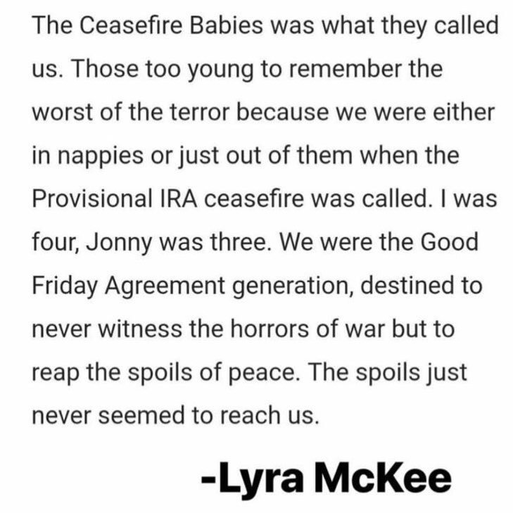 Grossly unjust and unfair. Obscenely cruel. I can’t imagine the grief of Lyra’s partner, family, friends and community. A tragedy for them and all of Ireland.