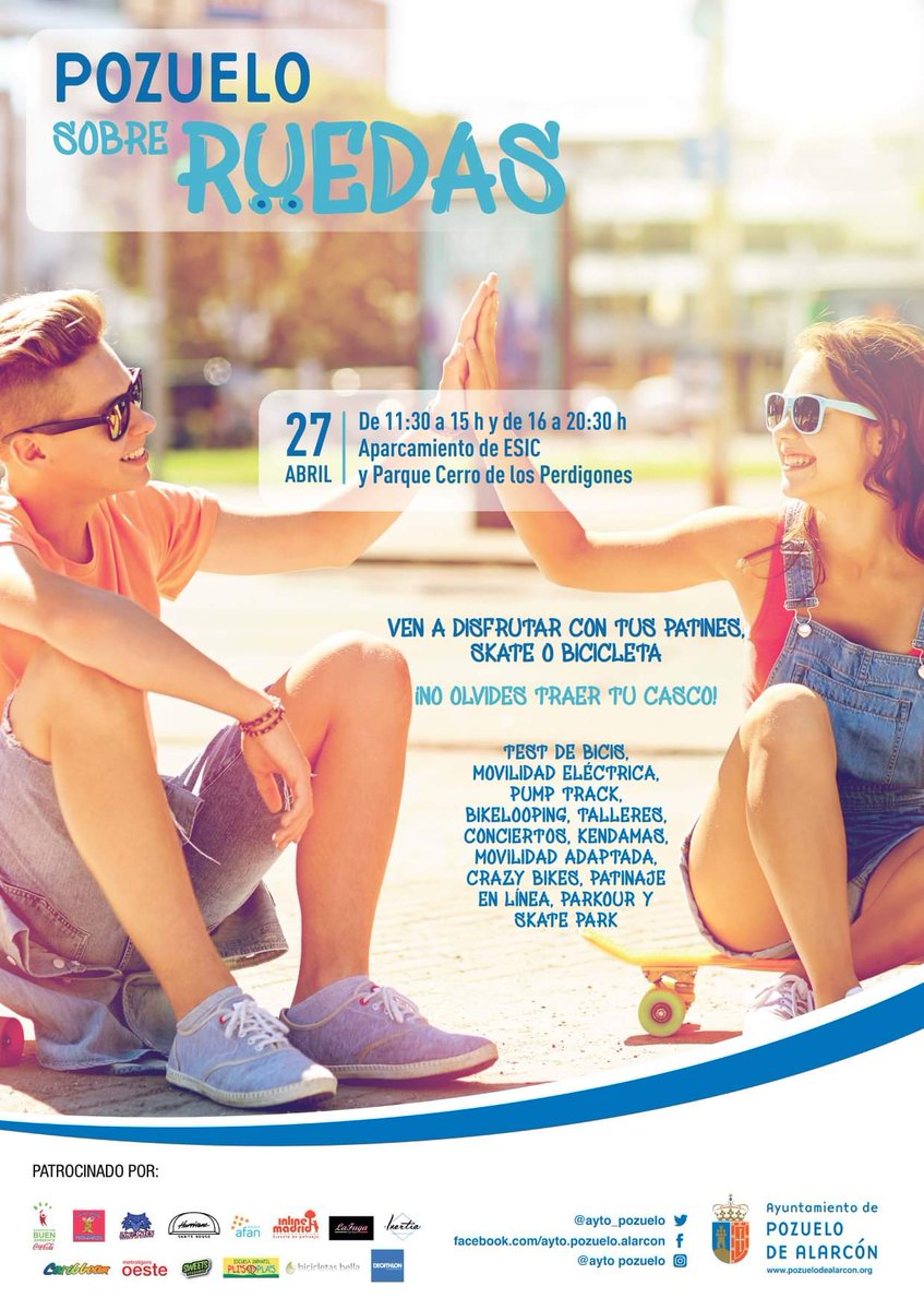 El próximo sábado 27 de abril celebramos una nueva edición de #PozueloSobreRuedas; un día para celebrar la práctica deportiva sobre ruedas!!!Si no tienes patines, no te preocupes, #DecathlonPozuelo te los prestan. Te esperamos en el aparcamiento de ESIC  bit.ly/2UpMd61