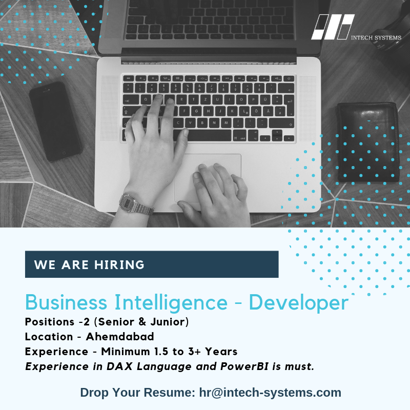 IntechSystems's tweet image. We have openings for the #BIDevelopers - for Junior (Min. 1.5yrs experience) and Senior (Min. 3yrs experience) Level.
If you are passionate enough and love working with dashboards. Then drop your resume at hr@intech-systems.com or visit: lnkd.in/fAAda37

#Dynamics365