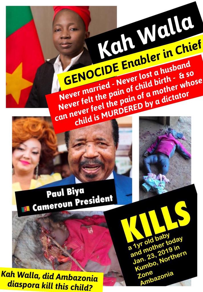 FFuabeh's tweet photo. #StopKahWalla
#StopEventbrite
#StopTheGenocideInAmbazonia Co-genocider with Biya. Political Opportunist & an ENABLER of War Crimes. Stop Kah Walla from event at PerryWorldHouse. She has no moral compass to speak on Democracy as an Enabler-in- Chief of Genocide in Ambazonia. https://t.co/m2W7txvnKe